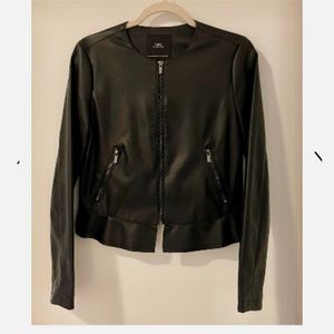 ZARA Black Faux Leather Fitted zip up jacket